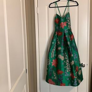 Eliza J floral jacquard fit and flare green flowered dress